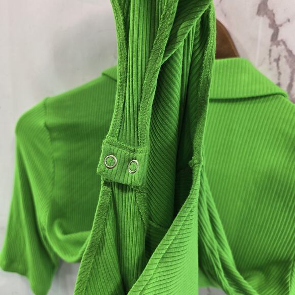 & Other Stories Bodysuit Womens Small Green Ribbed Bikini Snap Neon Lime - Picture 8 of 11